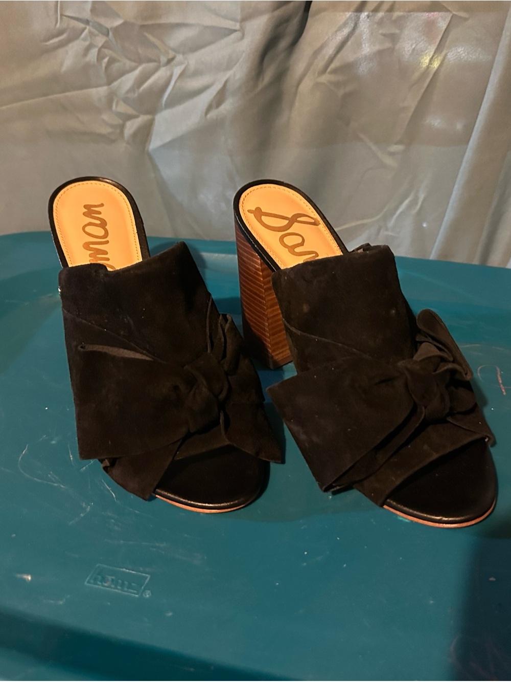 Sam Edelman Black Suede Knot Block Heel Mules
